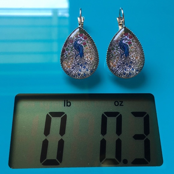 Peacock Cabochon Earrings Latch Back - Picture 8 of 8